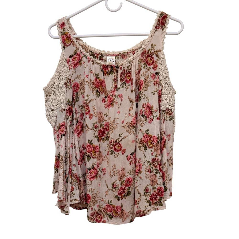 Women's Floral Crochet Trim Top Western Boho Cottagecore PM